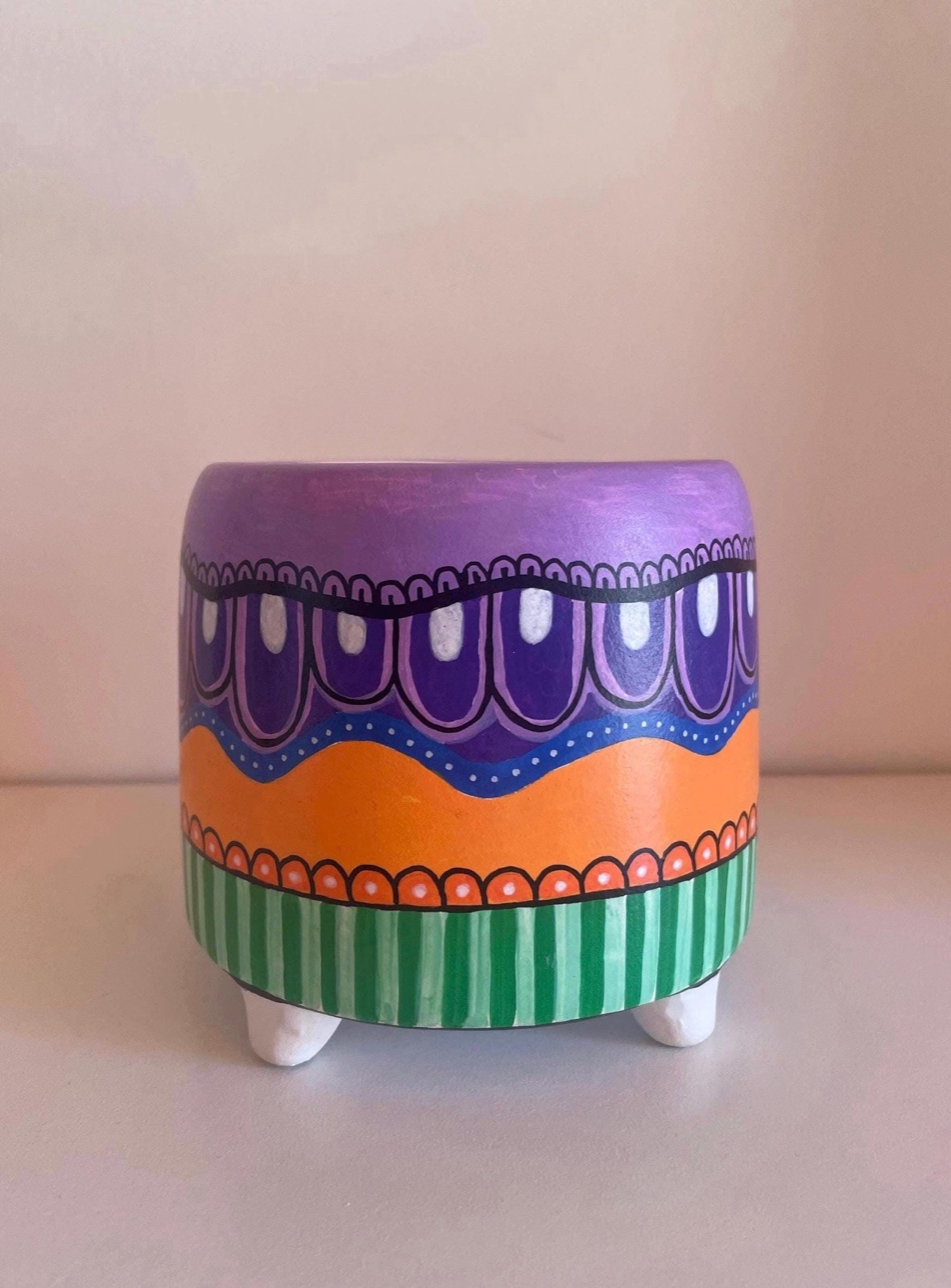 Petit Cache-pot Bohème, cache-pot peint à la main — Vases & Pots peints main, SanyasArt