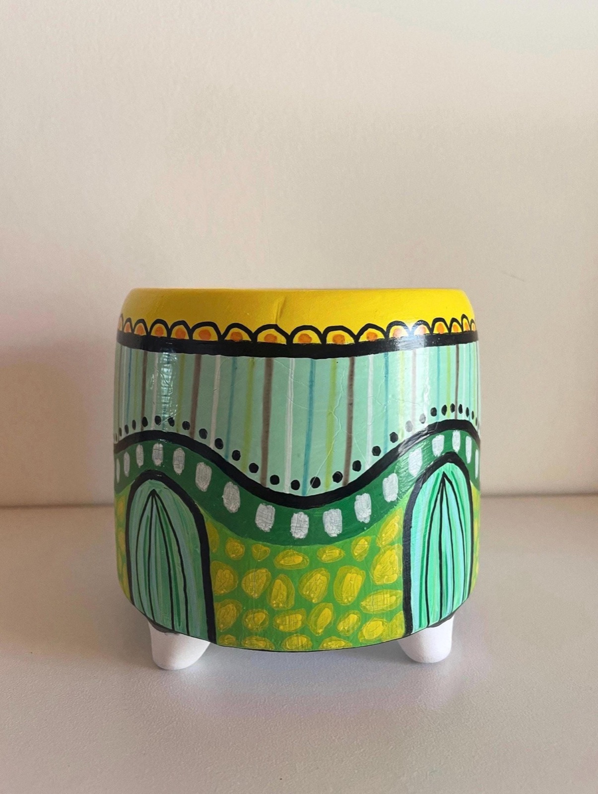 Cache-pot Bohème Jade, cache-pot peint à la main — Vases & Pots peints main, SanyasArt