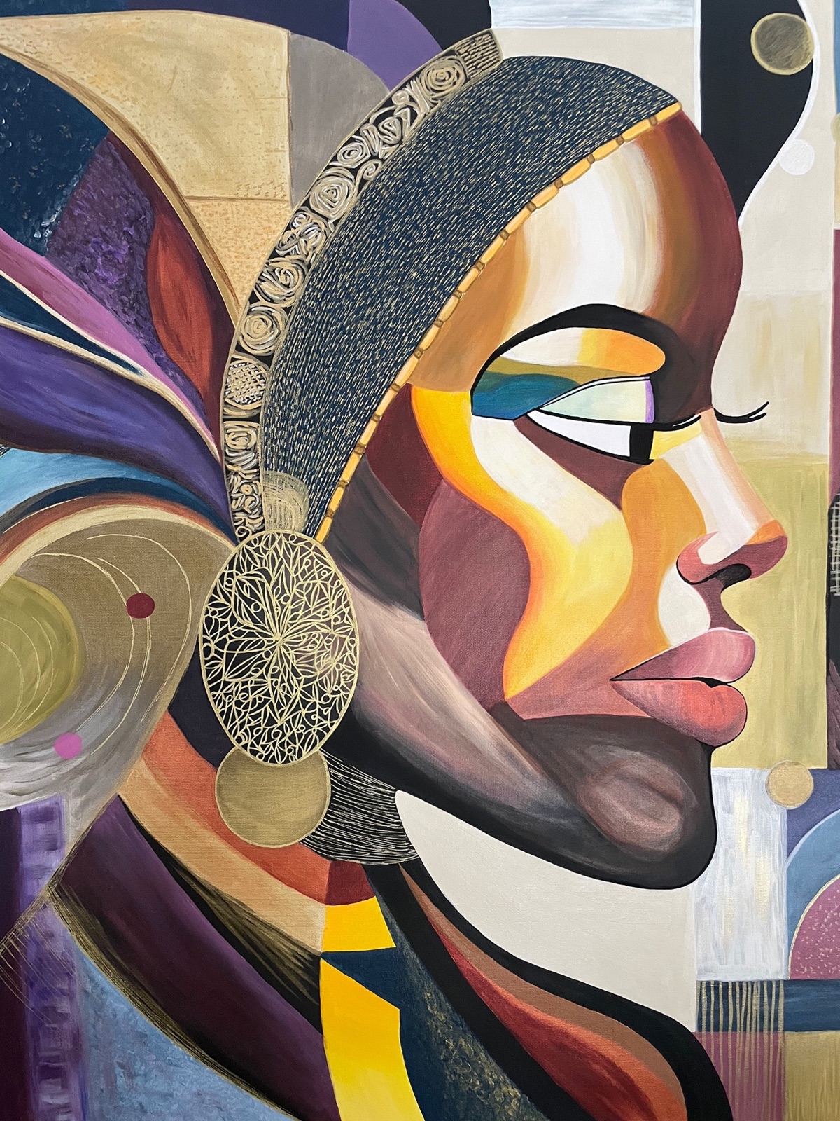 Œuvre originale Feathers of Memory - Grand tableau femme abstraite | Art féminin contemporain | Peinture originale 100x100 cm par Sanja Sodic – Femmes du Monde.